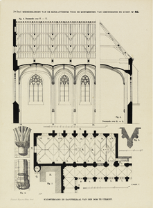 214500 Plattegrond, opstand en doorsnede van de kapittelzaal en een gedeelte van de kruisgang van de Domkerk te ...
